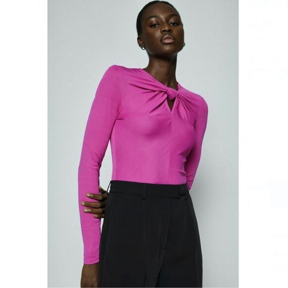 NWT FARM Rio Twist Detail Cutout Viscose Long Sleeve Bodysuit in Pink size M - Picture 2 of 14